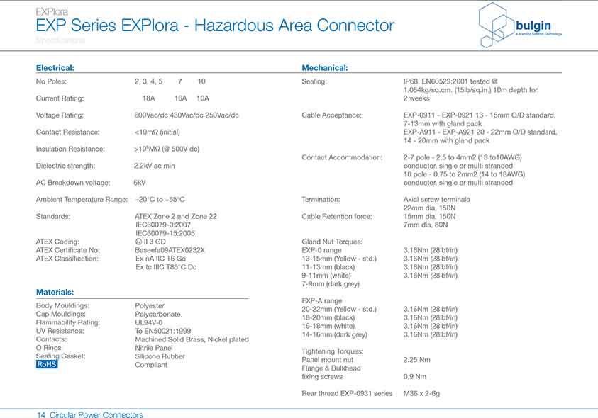 防爆系列连接器EXP-A911参数