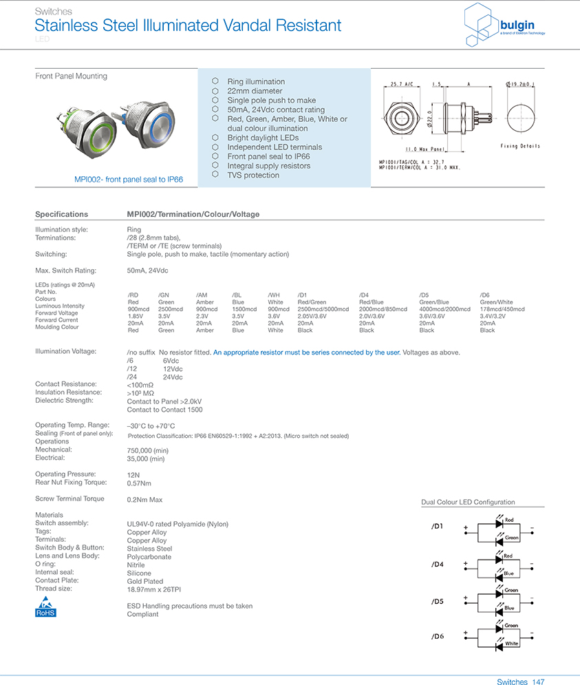 MPI002前面板密封防破坏开关选型