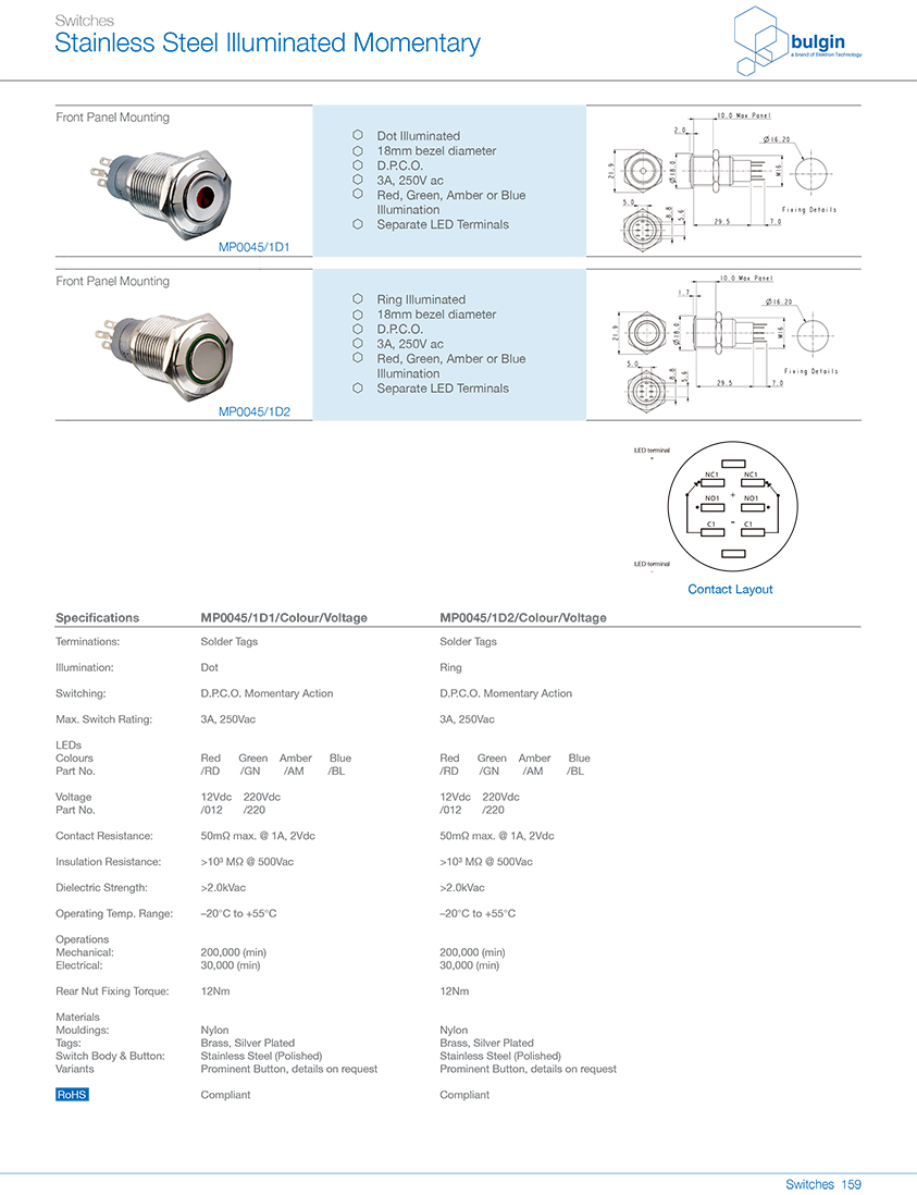 MD0045/1Di不锈钢发光双刀转换开关选型