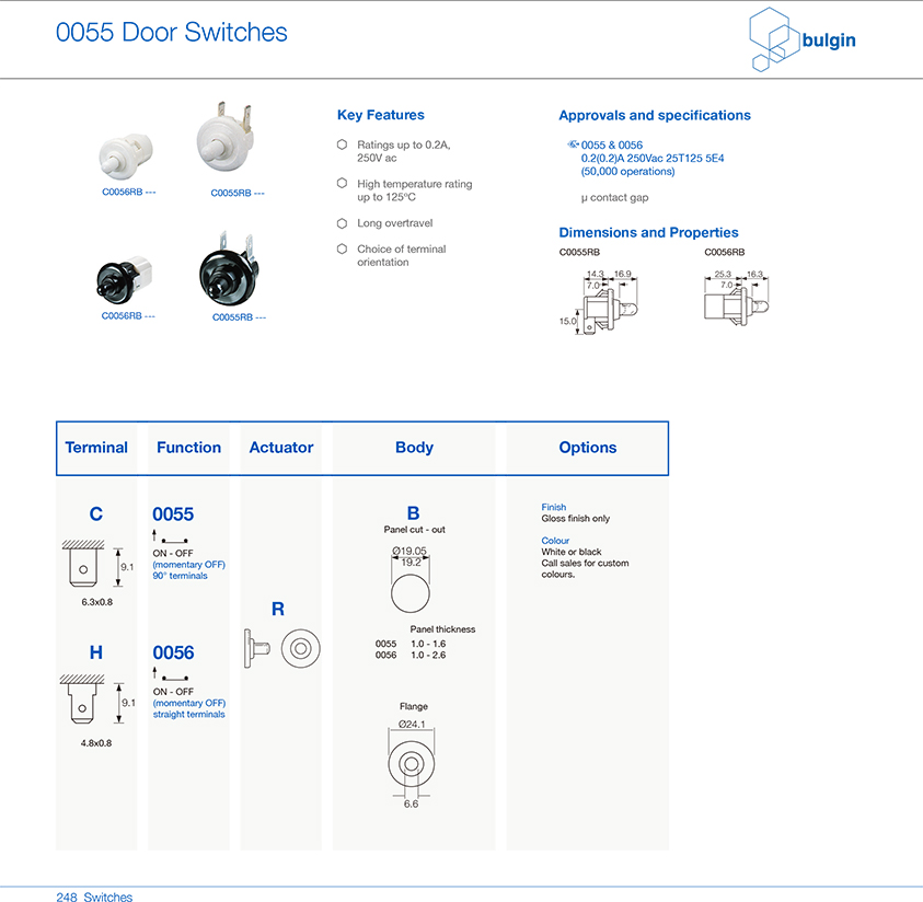 圆形门开关0055系列选型