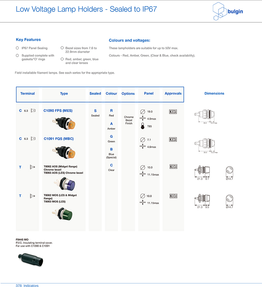 IP67 等级面板密封低电压指示灯选型