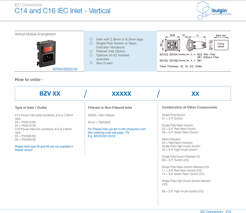 BZV03-Z0000-02系列垂直电源接入模块选型