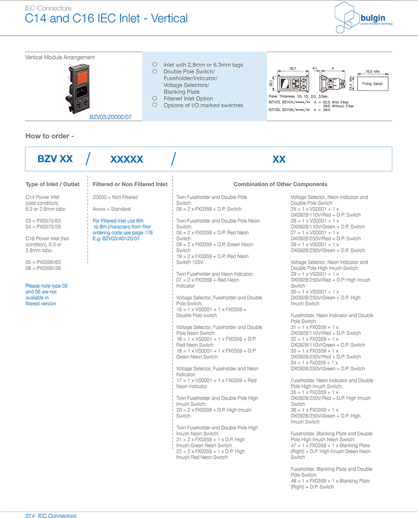 BZV03-Z0000-07系列垂直电源接入模块选型