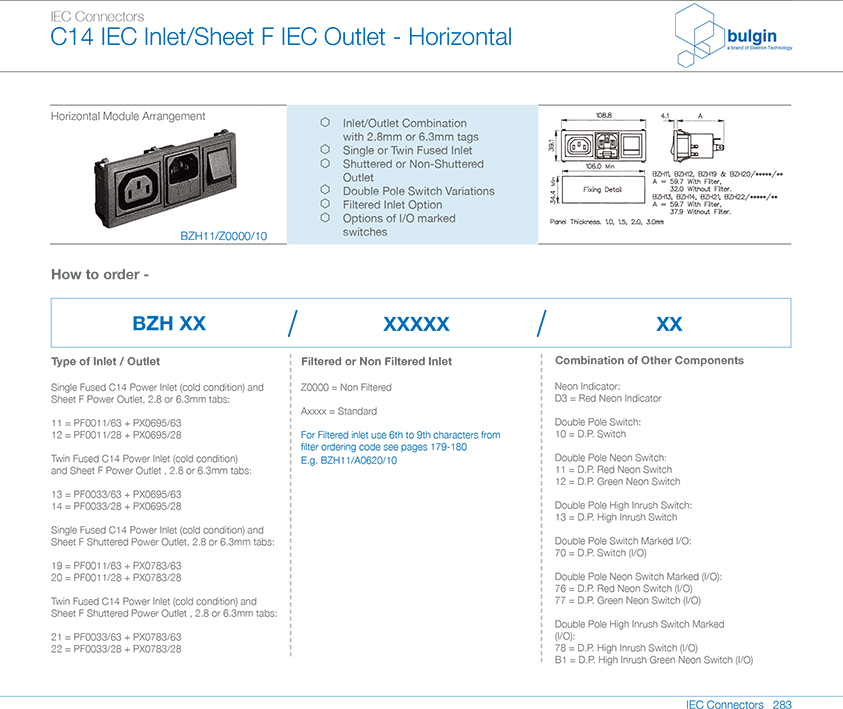 BZH11-Z0000-10水平电源接入模块规格尺寸