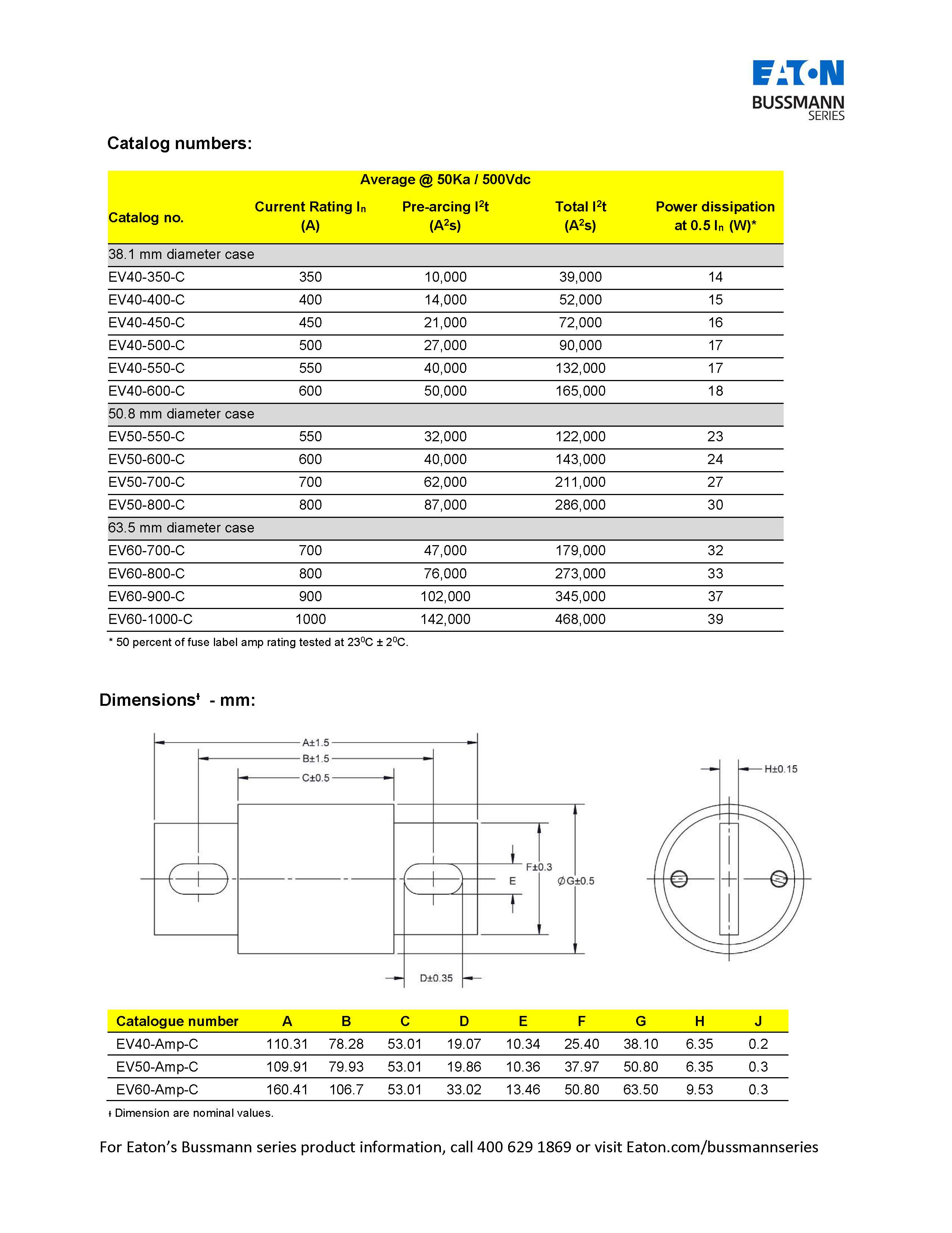 EV40 500VDC电动汽车熔断器 型号 尺寸