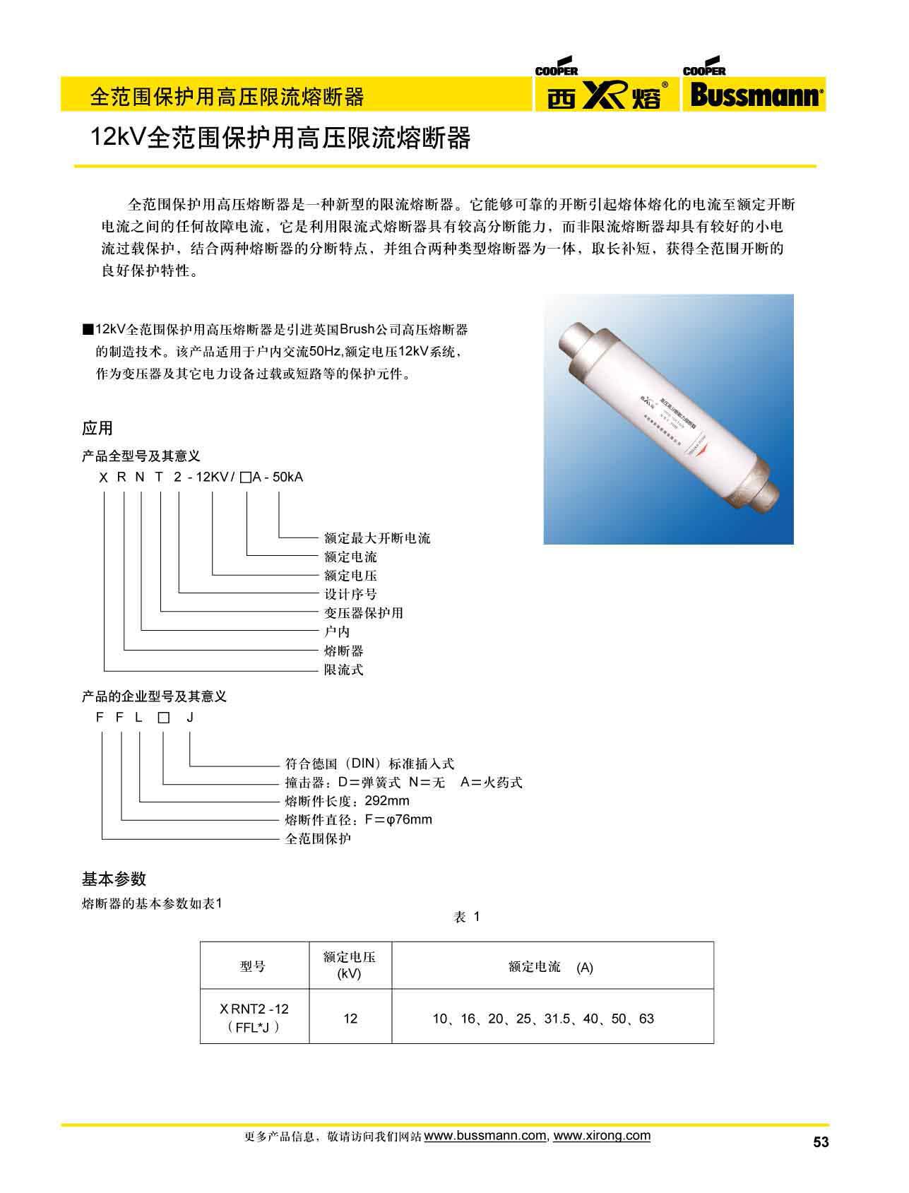 12kv保护高压限流熔断器选型参数