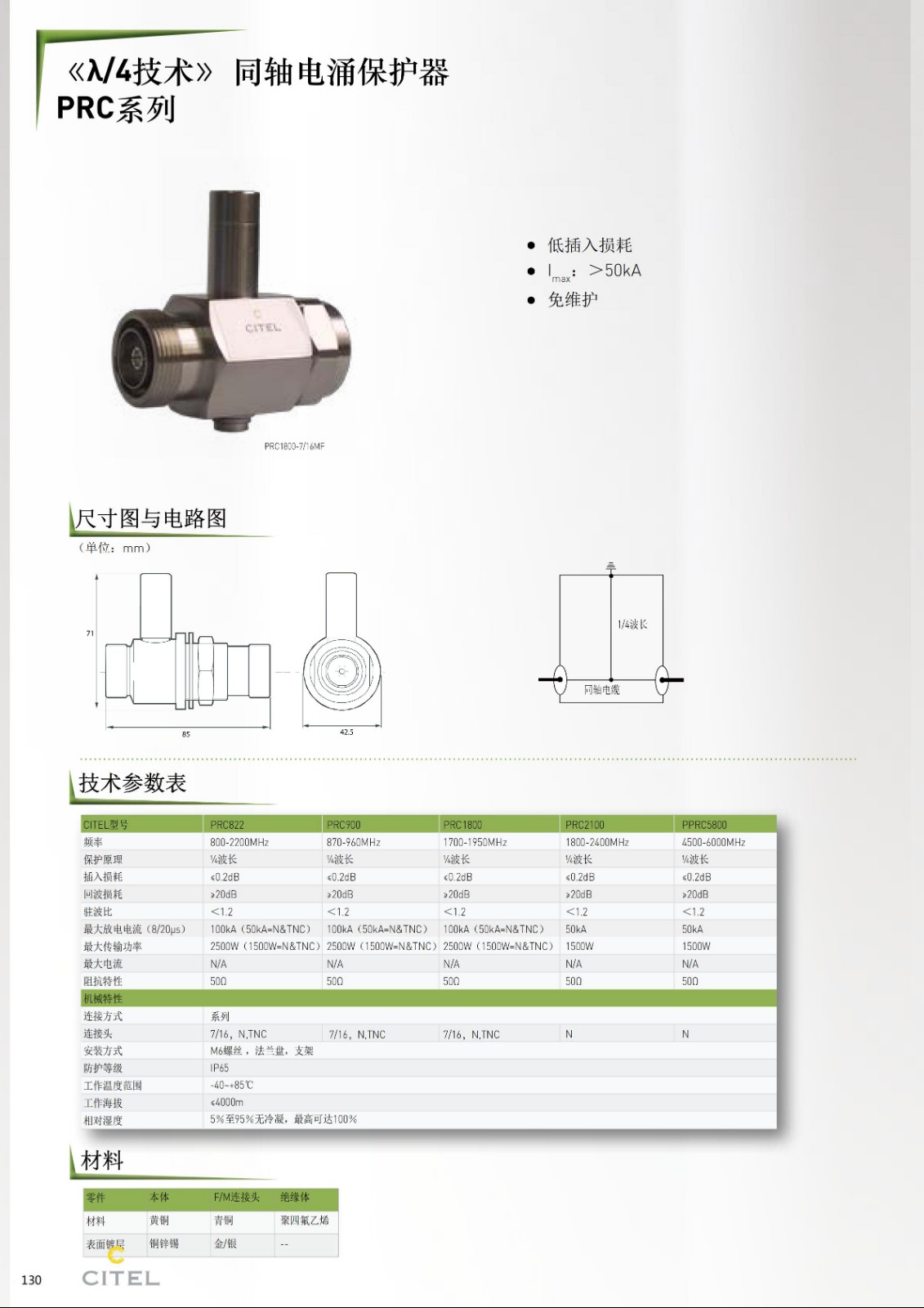 PRC822S-N同轴（天馈线）电涌保护器技术参数