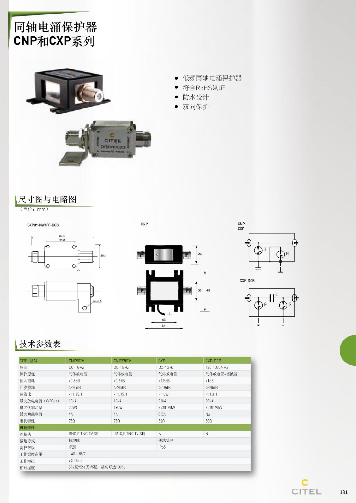 CXP系列同轴（天馈线）电涌保护器技术参数