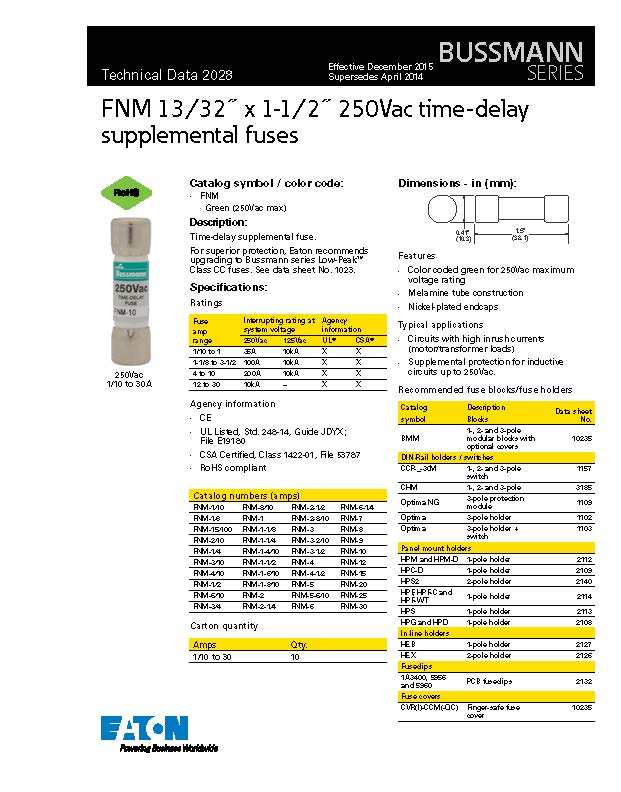 FNM系列熔断器型号