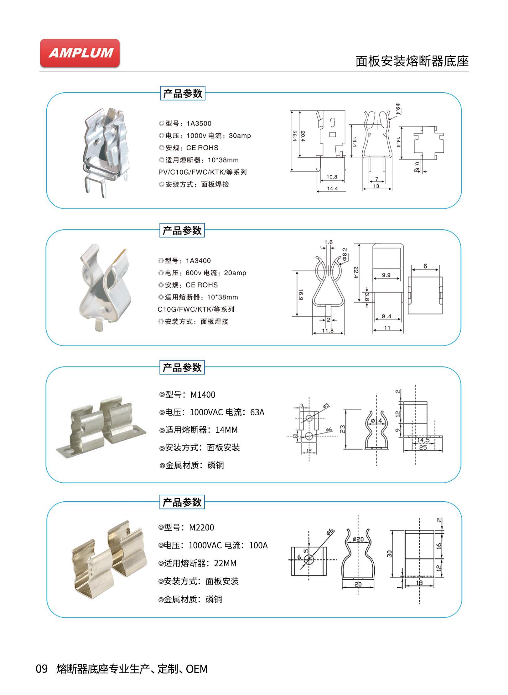 面板安装熔断器座 M2200 产品技术参数